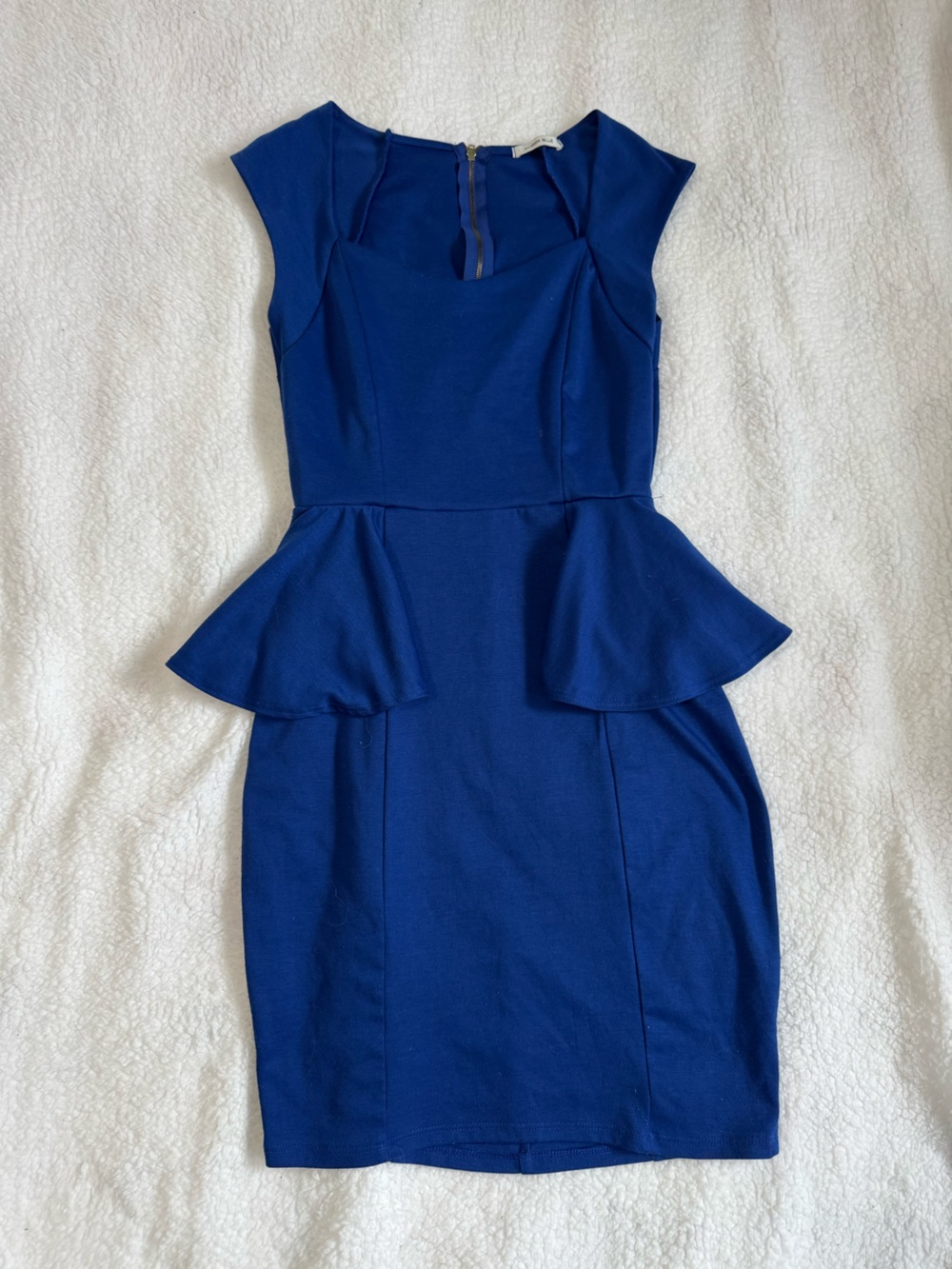 Cap-Sleeve Royal Blue Peplum Mini Dress